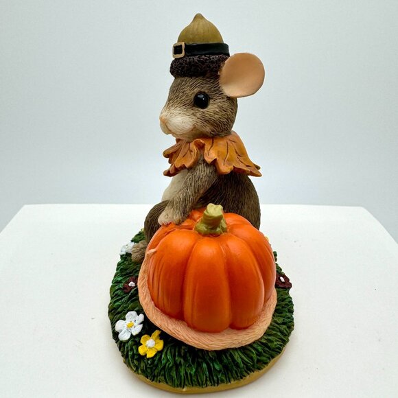 Charming Tails Pilgrims Progress Mouse Figurine With Pumpkin Fall Fitz & Floyd - Picture 3 of 5